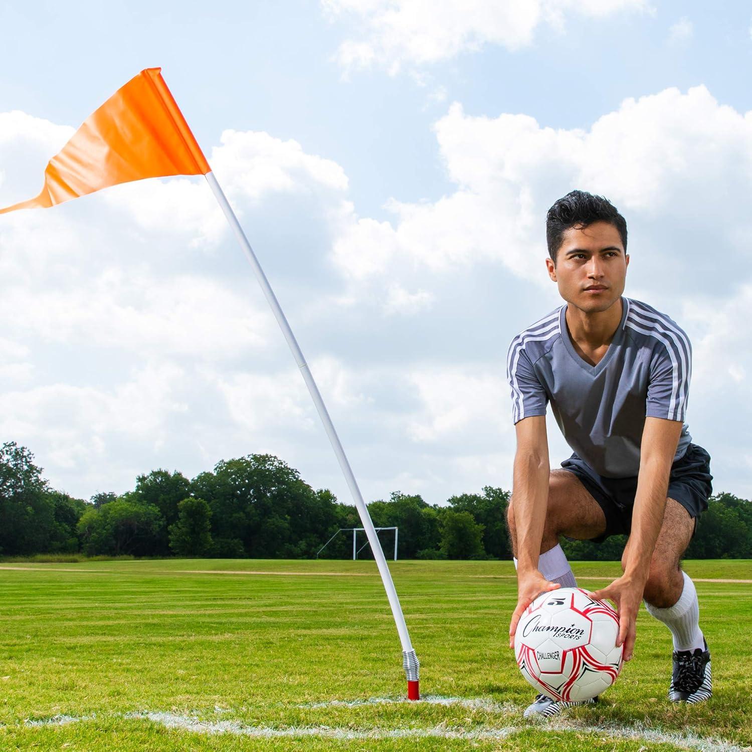 image:imageChampion Sports Soccer Corner Flags Set of 4 60 Poles with HighVisibility Nylon Flags for Indoor amp Outdoor Field MarkingOrange Triangle Flag Two Piece w Ground Spikes