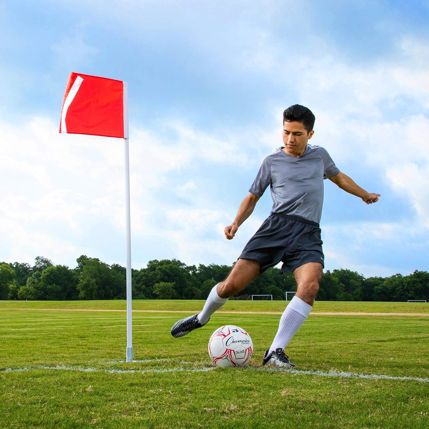 image:imageChampion Sports Soccer Corner Flags Set of 4 60 Poles with HighVisibility Nylon Flags for Indoor amp Outdoor Field MarkingRed Rectangle Flag Spring Loaded Base