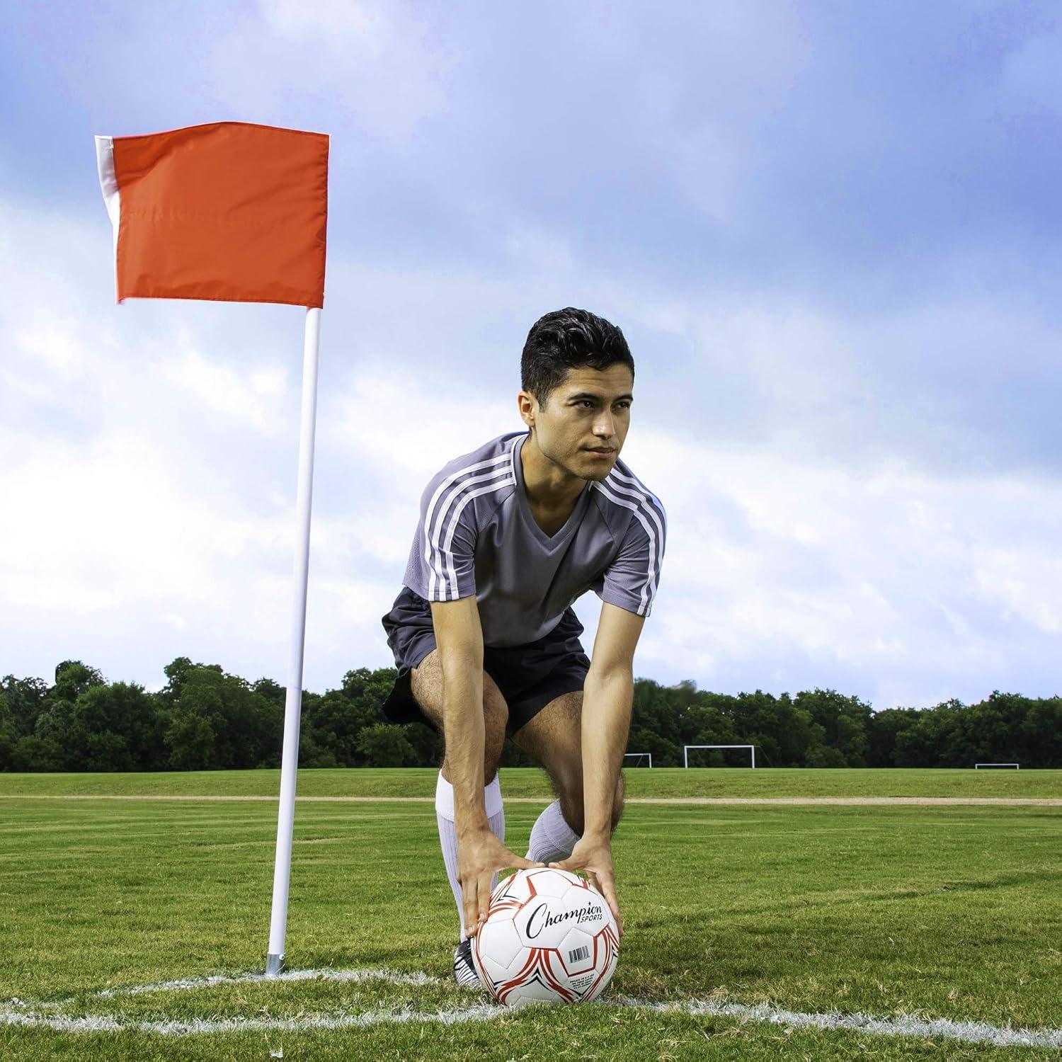 image:imageChampion Sports Soccer Corner Flags Set of 4 60 Poles with HighVisibility Nylon Flags for Indoor amp Outdoor Field MarkingRed Rectangle Flag Steel Ground Pegs