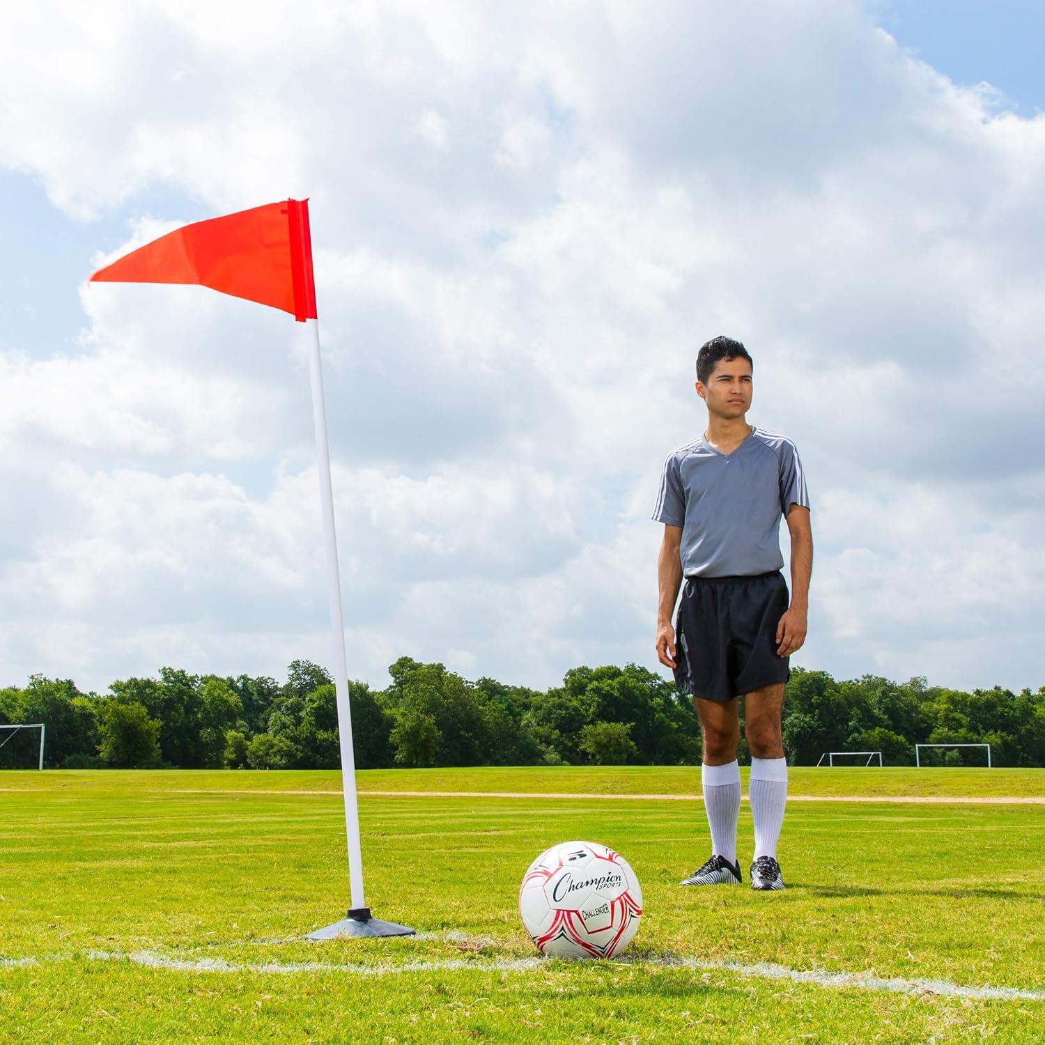 image:imageChampion Sports Soccer Corner Flags Set of 4 60 Poles with HighVisibility Nylon Flags for Indoor amp Outdoor Field MarkingRed Triangle Flag 9 Diameter Rubber Base