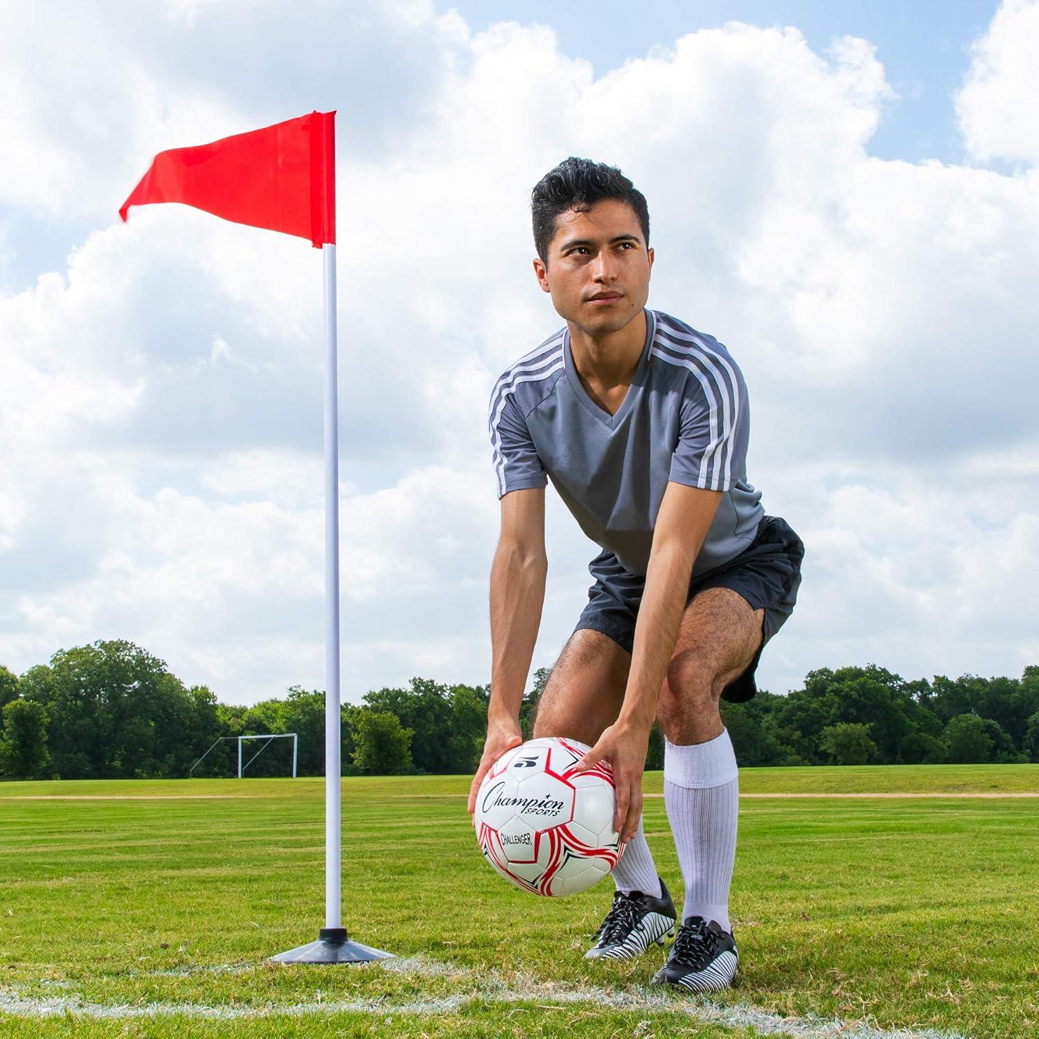 image:imageChampion Sports Soccer Corner Flags Set of 4 60 Poles with HighVisibility Nylon Flags for Indoor amp Outdoor Field MarkingRed Triangle Flag 9 Diameter Rubber Base