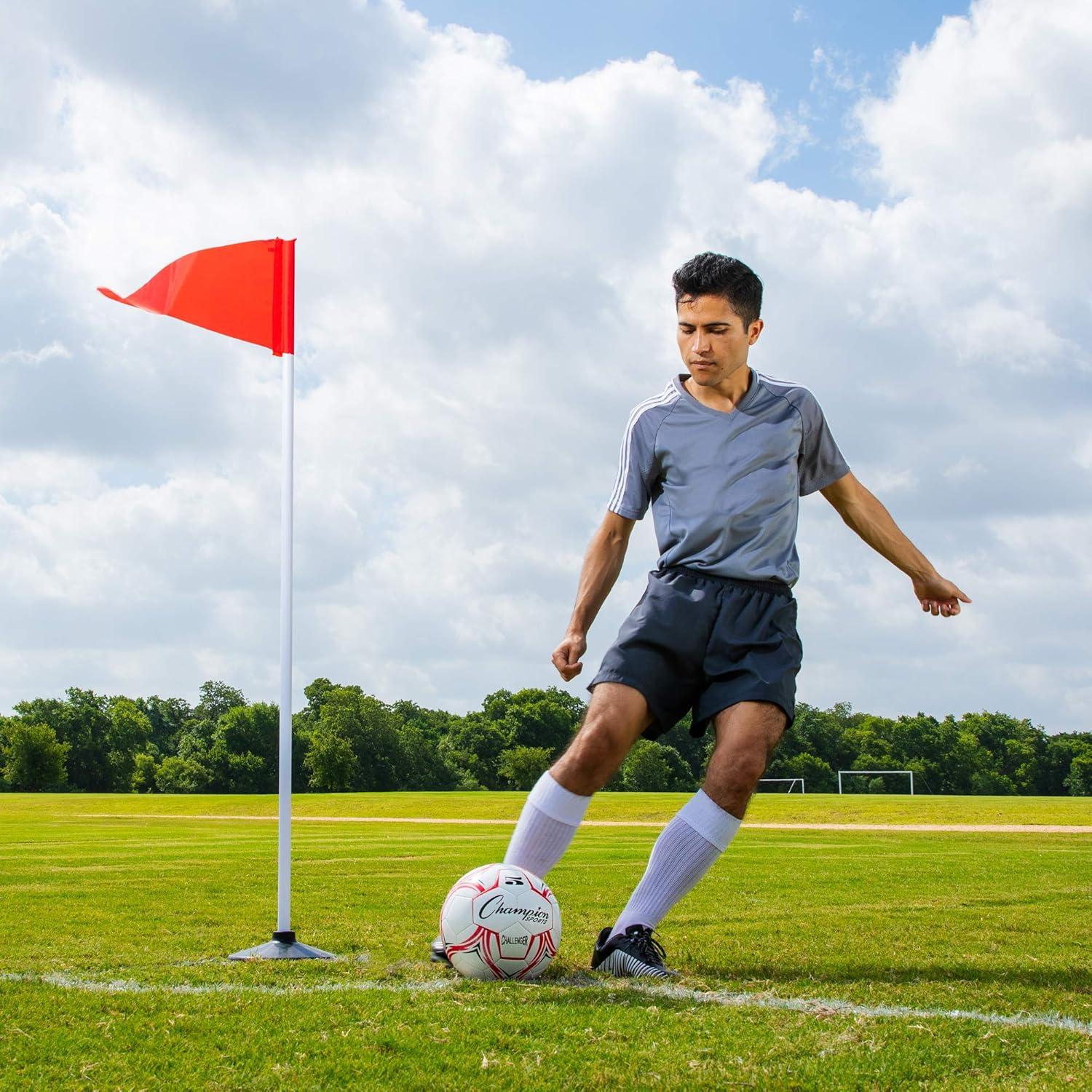 image:imageChampion Sports Soccer Corner Flags Set of 4 60 Poles with HighVisibility Nylon Flags for Indoor amp Outdoor Field MarkingRed Triangle Flag 9 Diameter Rubber Base