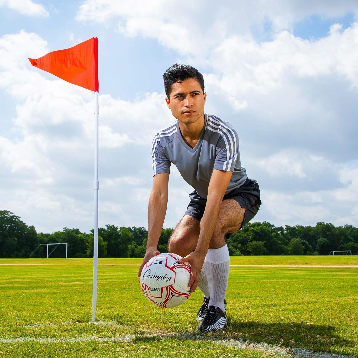 image:imageChampion Sports Soccer Corner Flags Set of 4 60 Poles with HighVisibility Nylon Flags for Indoor amp Outdoor Field MarkingRed Triangle Flag Collapsable Pole