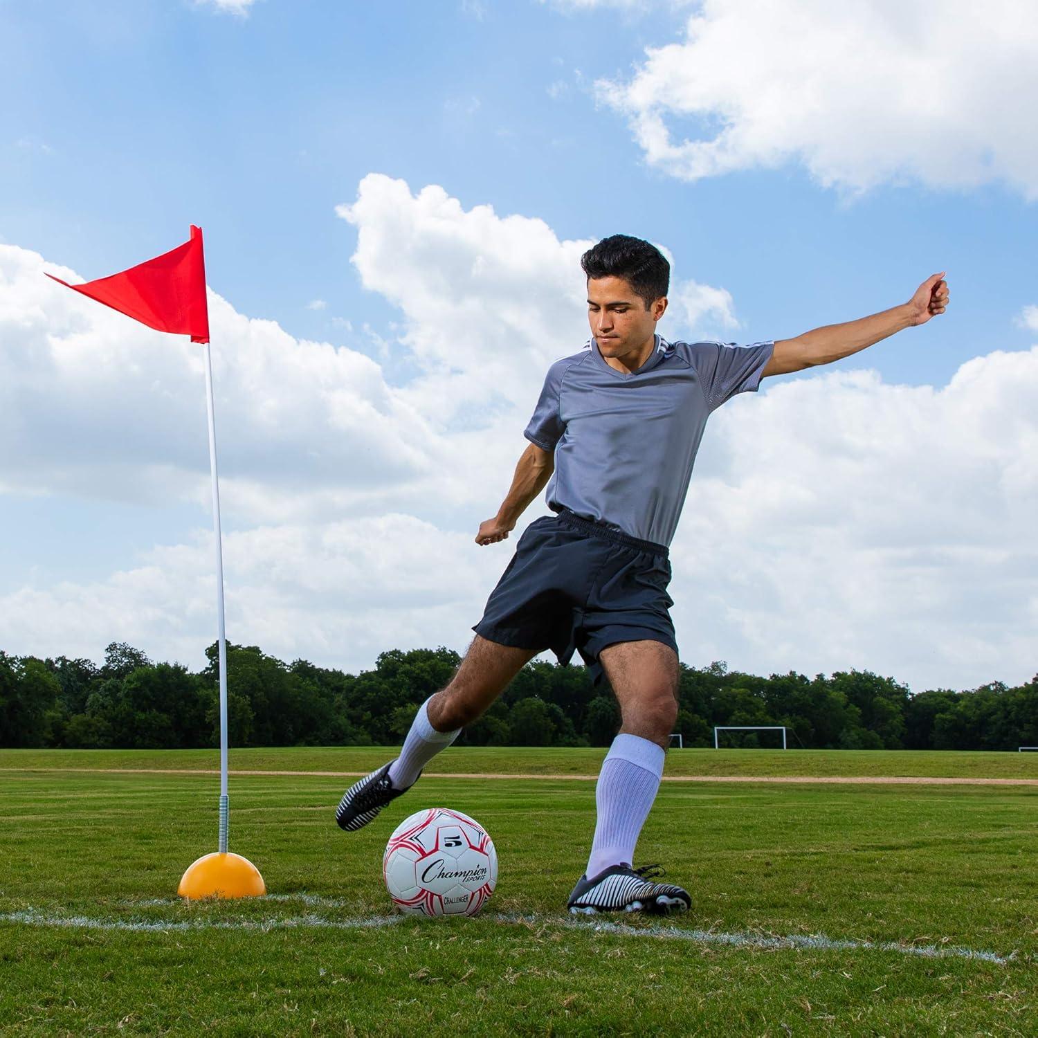 image:imageChampion Sports Soccer Corner Flags Set of 4 60 Poles with HighVisibility Nylon Flags for Indoor amp Outdoor Field MarkingRed Triangle Flag Spring Loaded Base