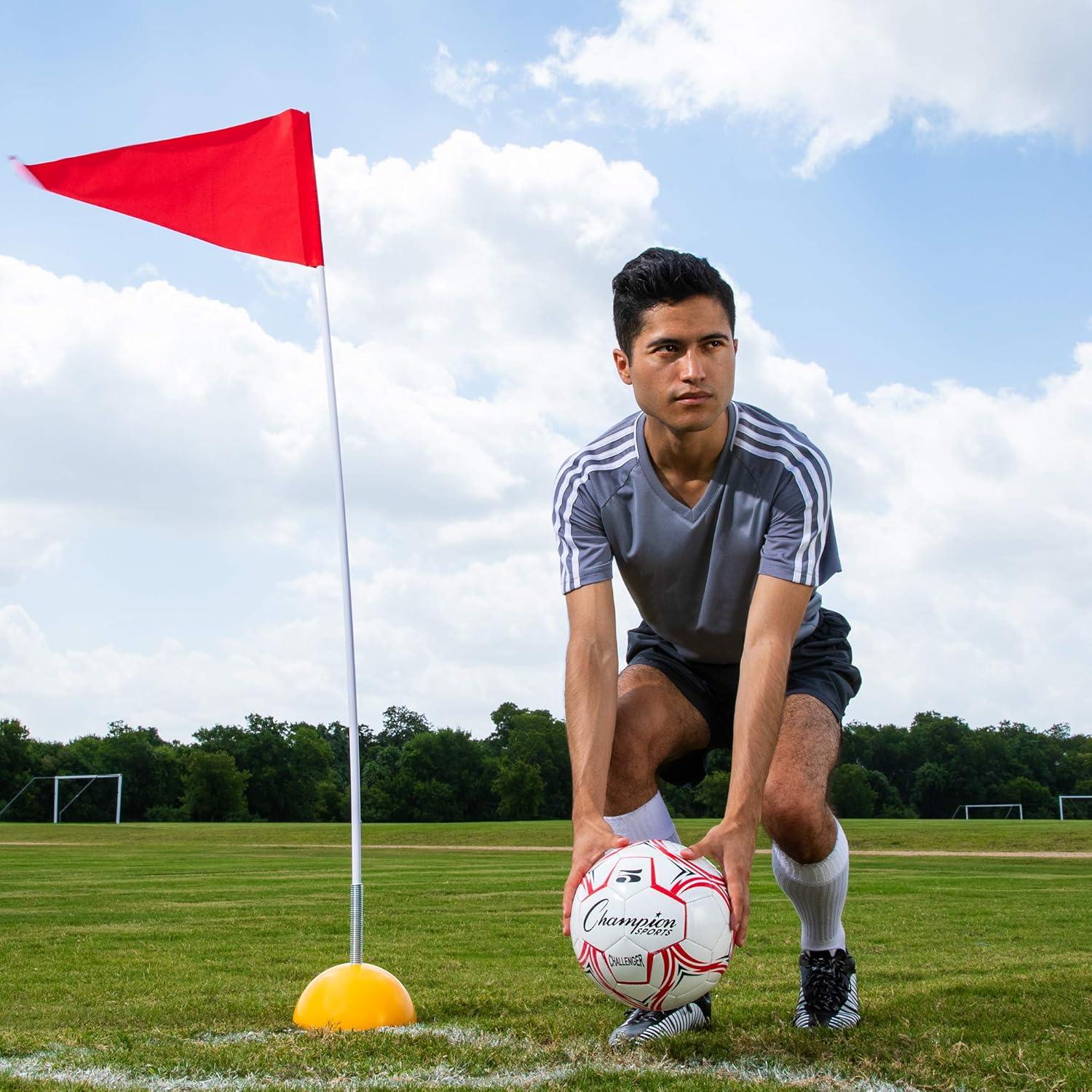image:imageChampion Sports Soccer Corner Flags Set of 4 60 Poles with HighVisibility Nylon Flags for Indoor amp Outdoor Field MarkingRed Triangle Flag Spring Loaded Base