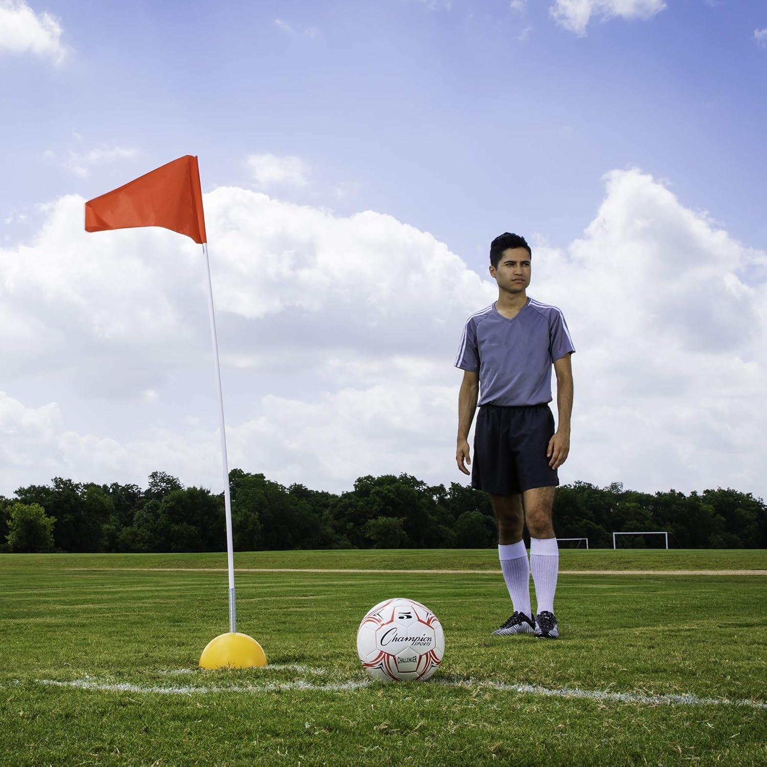 image:imageChampion Sports Soccer Corner Flags Set of 4 60 Poles with HighVisibility Nylon Flags for Indoor amp Outdoor Field MarkingRed Triangle Flag Spring Loaded Base