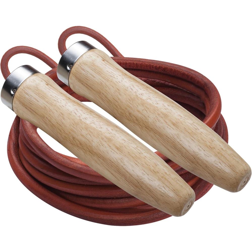 image:imageChampion Sports Wood Handle Jump Ropes Durable Nylon or Leather Bearings Skipping Rope Fitness Cardio Training Agility and Exercise WorkoutsHeavyweight Leather Ball Bearing 95 Ft