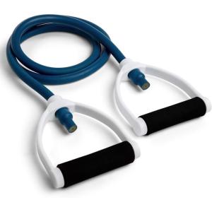 Champion Sports Resistance Tube Bands for Men and Women, Durable Stretch Fitness Band for Strength Training, Stretching, Rehabilitation – Premium Home Workout Equipment – 90 Lbs Resistance Tubing-Blue