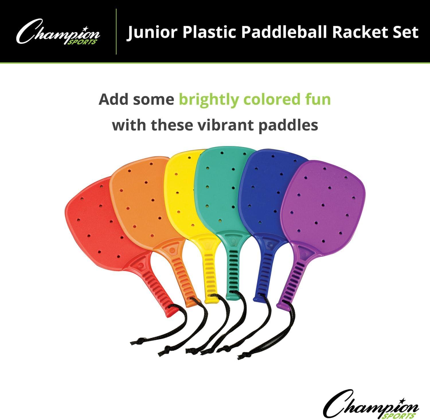 image:imageChampion Sports Plastic amp Foam Racket Sets Durable Lightweight Paddles for Youth Play amp PE Paddleball RacquetballJunior Plastic Paddleball Set of 6