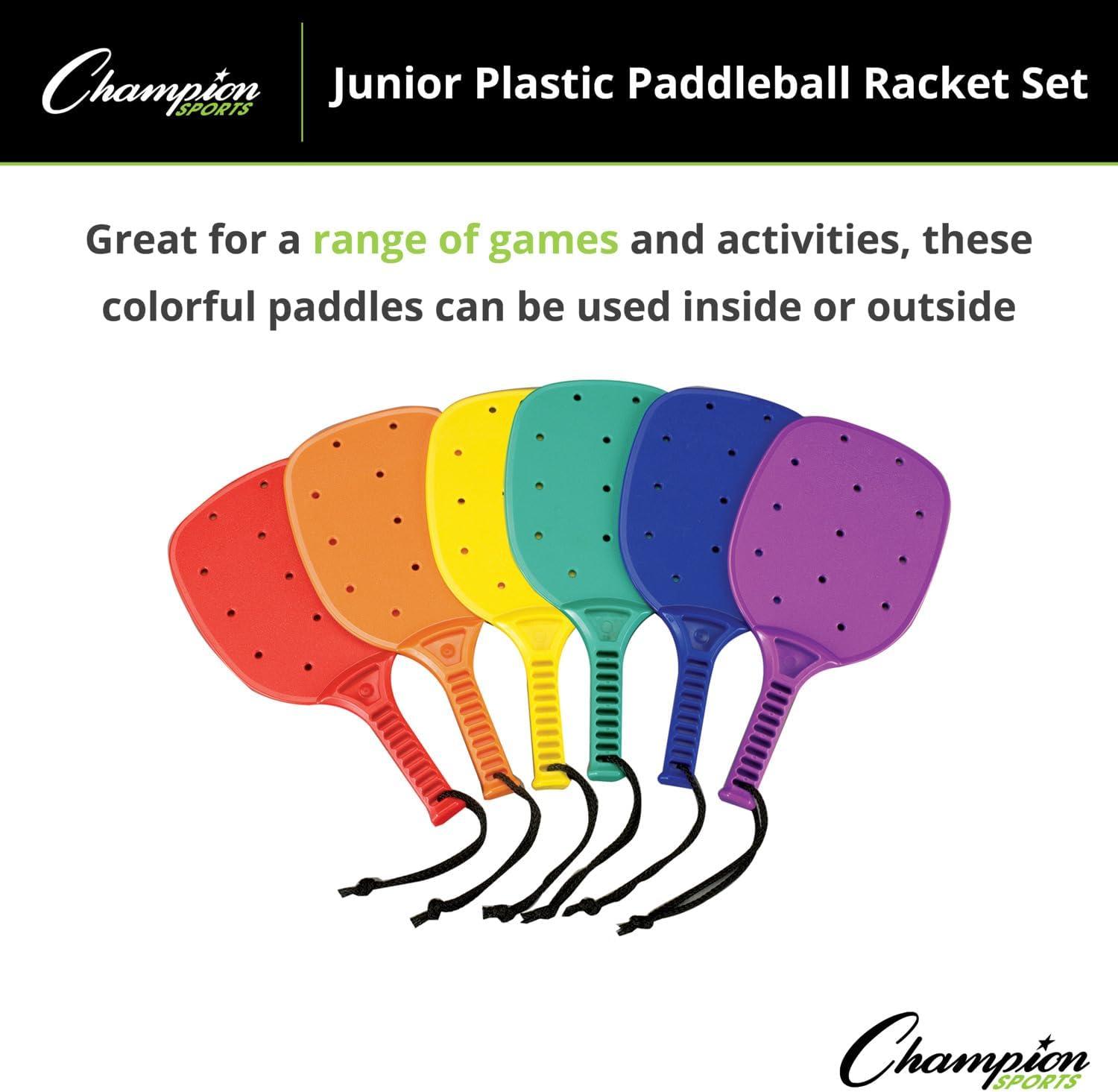 image:imageChampion Sports Plastic amp Foam Racket Sets Durable Lightweight Paddles for Youth Play amp PE Paddleball RacquetballJunior Plastic Paddleball Set of 6